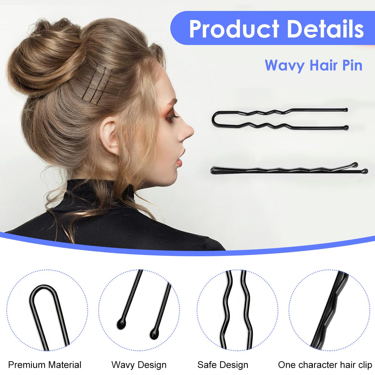 MAYCREATE Bobby Pins Set for Updos with U Pins and 100 Mini Rubber Ties | 300PCS Black