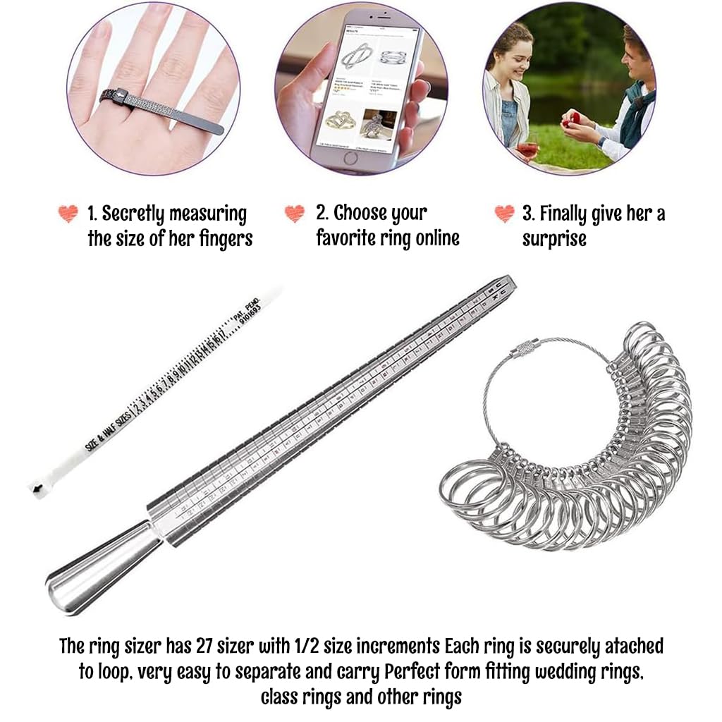 Venzina Ring Sizer Measuring Tool Set for Jewelry Making with 3Pcs Gauges and Mandrel