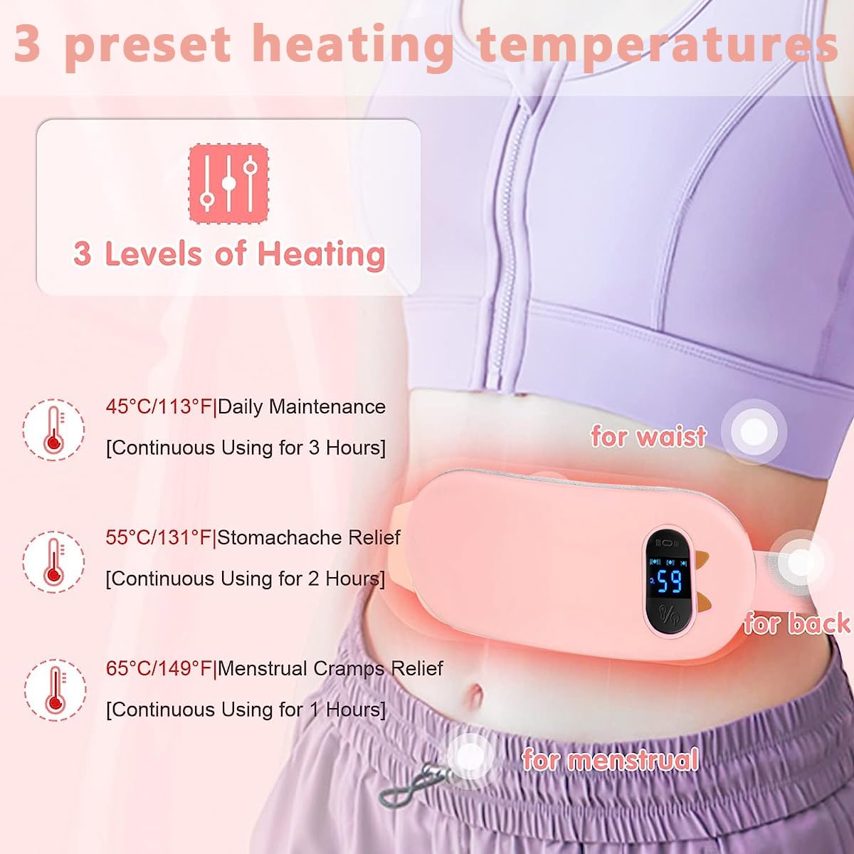 HANNEA Electric Cordless Heating Pad for Period Pain with 3 Heat Levels & 3 Vibration Modes | Rechargeable Belly Warmer for Women