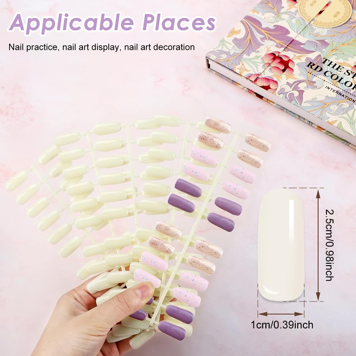 MAYCREATE Nail Color Chart Display Book with 120 False Nail Tips for Salon and Home Use | Hard Cover Organizer for Gel and Acrylic Swatches