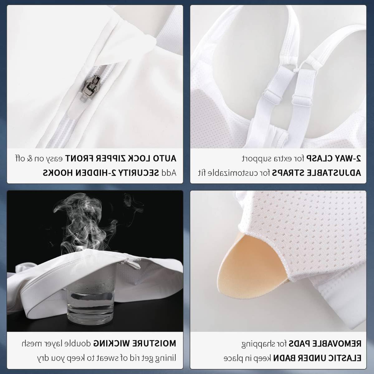 PALAY Sports Bras for Women High Support for Yoga and Running featuring Front Zipper Closure | Adjustable Racerback with Removable Padding