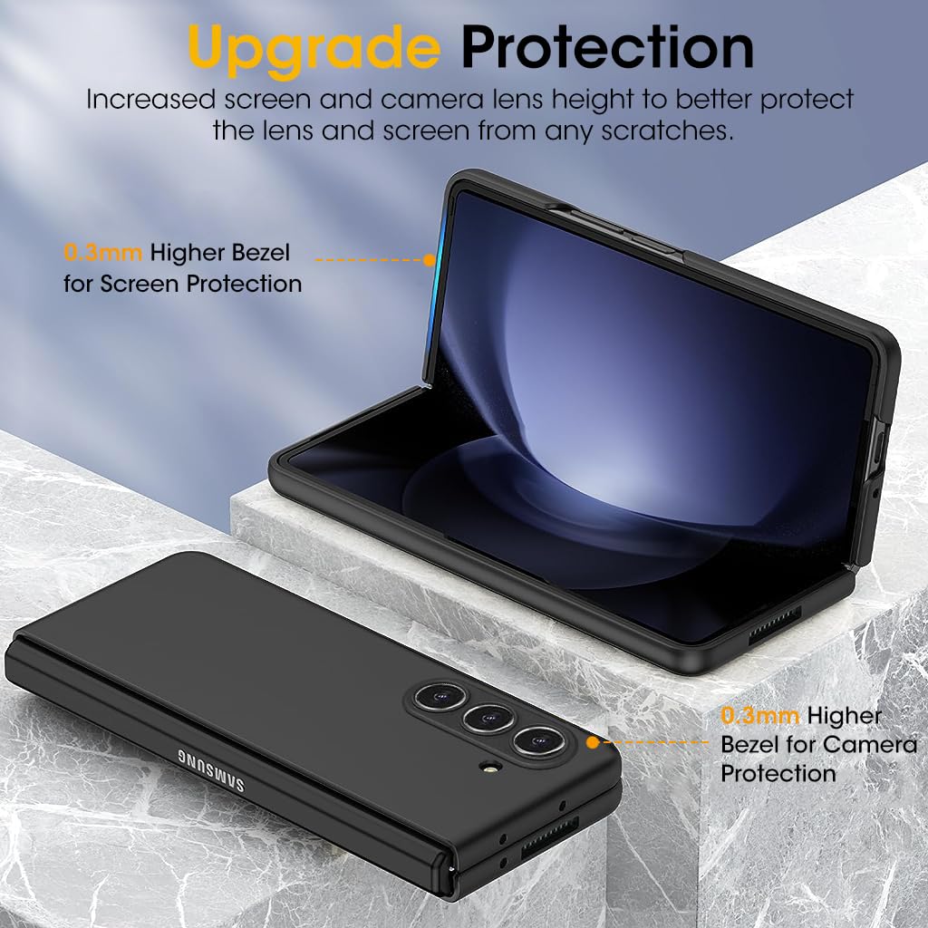 ZORBES Phone Case for Samsung Galaxy Z Fold 5 with Outer Display Protector | Black PC Anti‑Scratch Cover