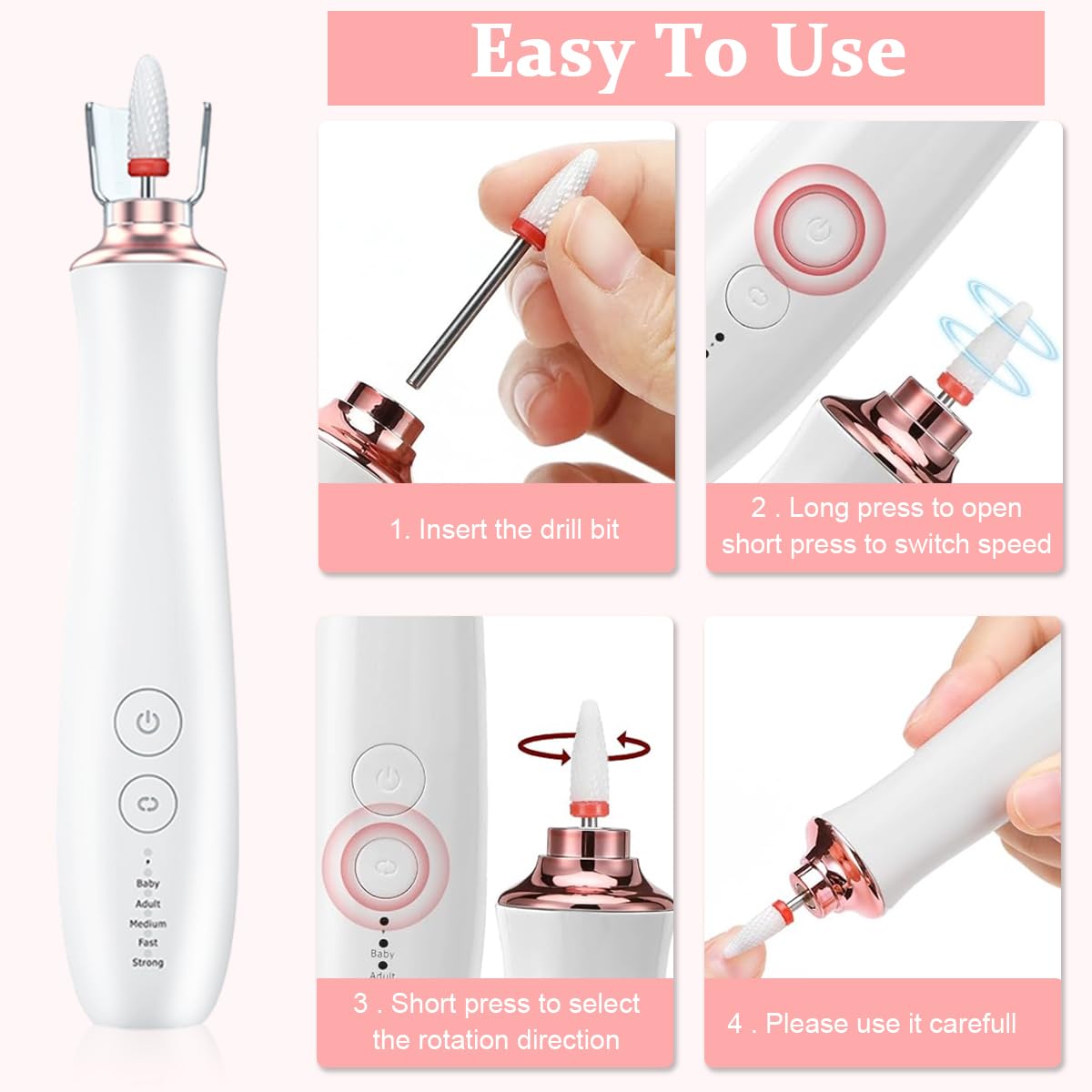 MAYCREATE Nail Drill Machine for Acrylic and Natural Nails with 12 Bits and 5 Speeds | USB Rechargeable Base