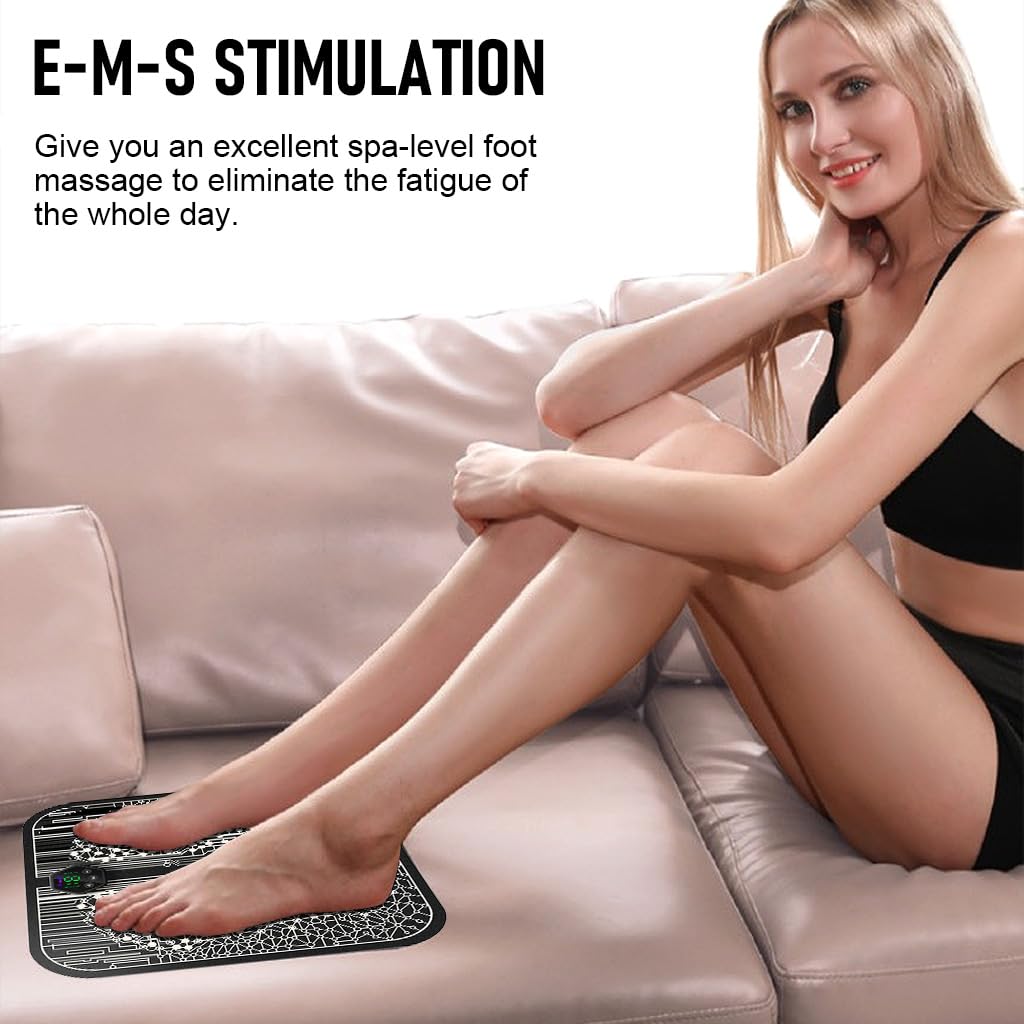 HANNEA Foot Massager for Pain Relief with 6 Modes and 19 Levels featuring EMS Pad | Rechargeable Portable Design