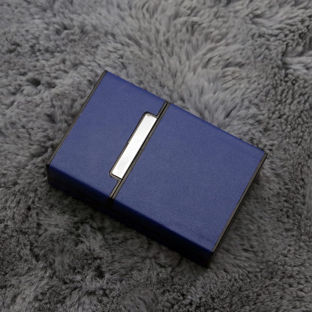 HASTHIP Cigarette Case for 20 Regular Size Cigarettes with Magnetic Flip Top and Blue PU Leather | Compact 9.3 x 6 x 2.7cm Portable Holder