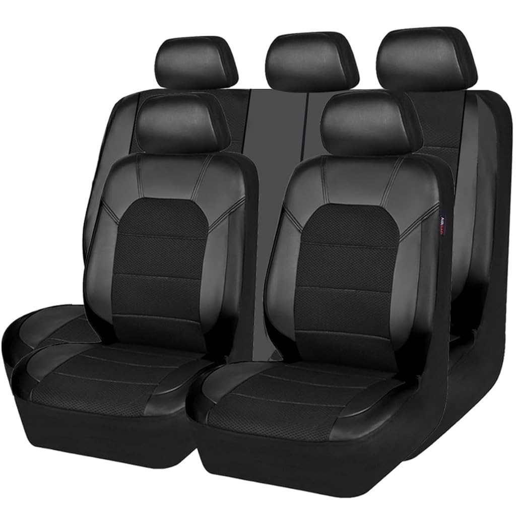 STHIRA® Leather and 3D Air Mesh Universal Fit Car Seat Covers, for Sedans,Trucks,Suvs,Airbag Compatible,Zipper Design and Reserved Opening Holes for Headrest