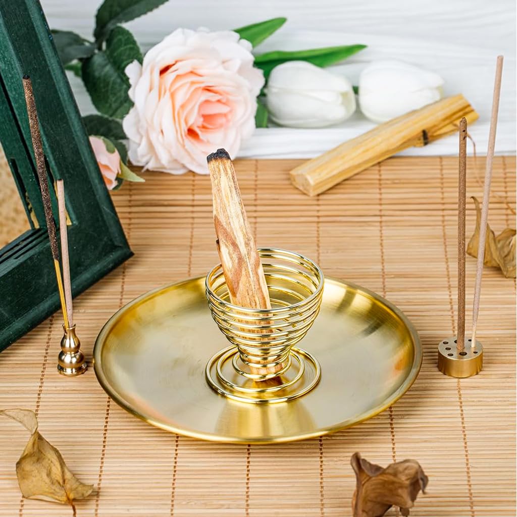 HASTHIP Incense Stick Holder with 5.5 in Ash Catcher and 5 in 1 Brass Design for Home Decor | Yoga