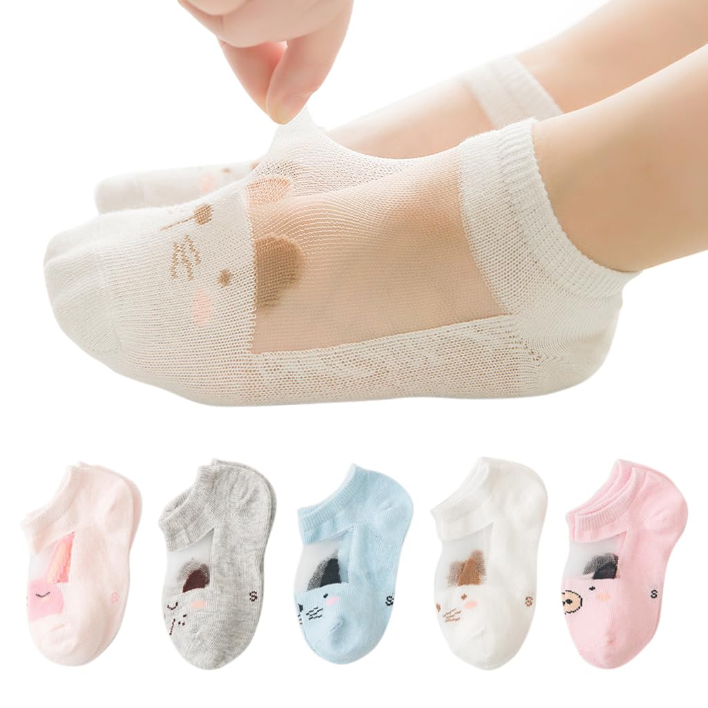 SNOWIE SOFT® 5 Pairs Baby Socks Floor Socks for Toddlers Summer Breathable Cotton Socks Cartoon Toddler Socks for Toddler Girls 0-18 Month