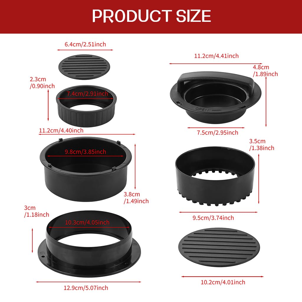 HASTHIP 4 in 1 Stuffed Burger Press Sandwich Maker Sealer Patty Maker Ring Mold Press Multi Size Burger Patties Press Stackable Kitchen DIY Burger Patty Shaper with 100 Pcs Non-Stick Patty Papers