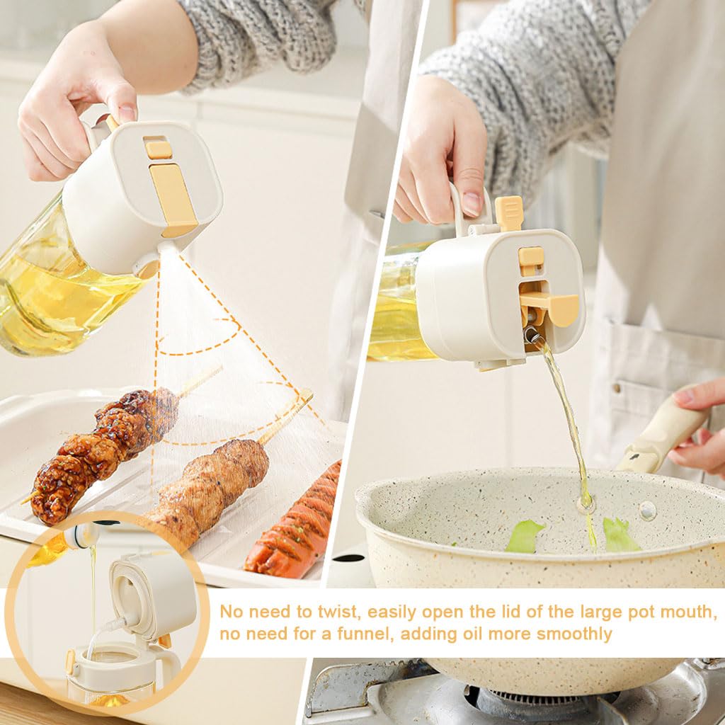 Supvox Glass Cooking Oil Bottle 16Oz for Kitchen Use with Handle and Food Grade Green Glass