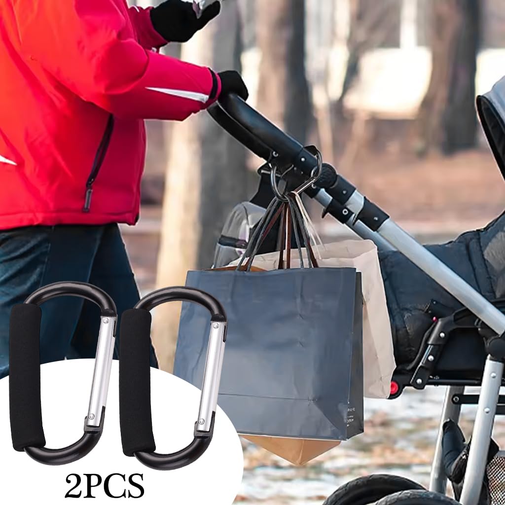 SNOWIE SOFT Baby Stroller Hooks for Diaper Bags with Foam Handle Grip | 5.5 in Aluminum Alloy Clips