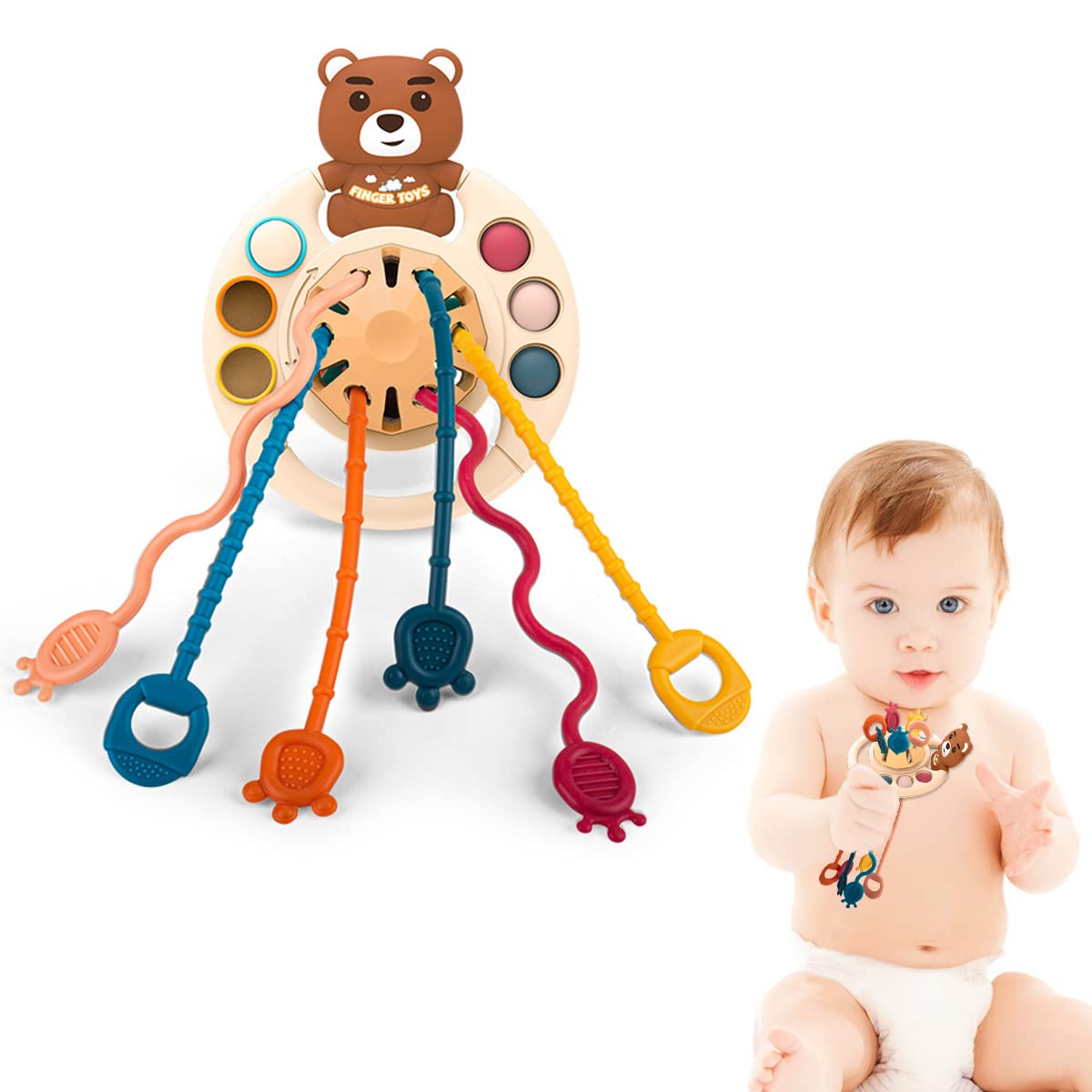 PATPAT Sensory Toys for Kids, Bear Activity Toy for Baby Sensory Development Silicone Montessori Toys for Toddler Soothing Toy Kids Interactive Toy Early Educational Toys Gifts for Newborns - Brown