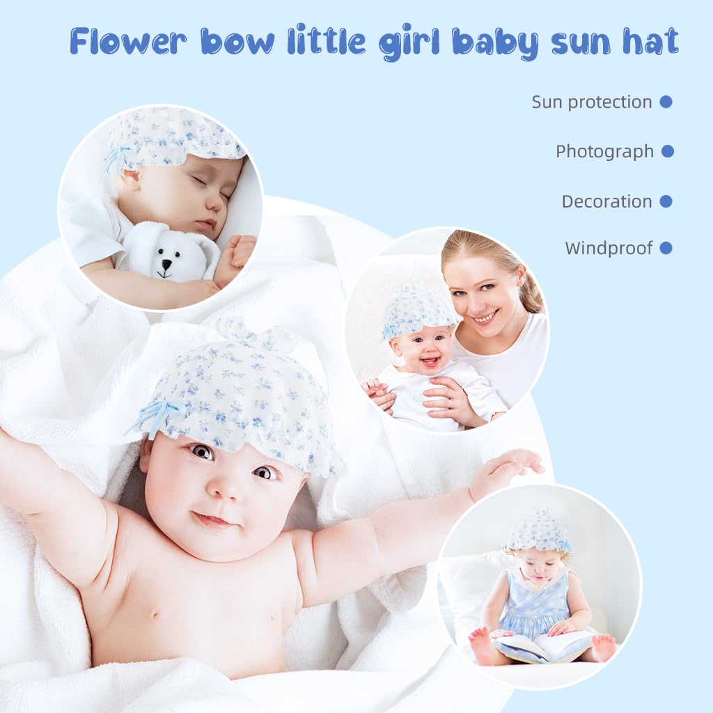 SNOWIE SOFT® Baby Hat for Girls, Hat for Baby Girl Cute Fragrant Flowers Summer Hat Lovely Print Lace Edging Bucket Hat for Outdoor UV Protection Baby Cap 6-12 Months