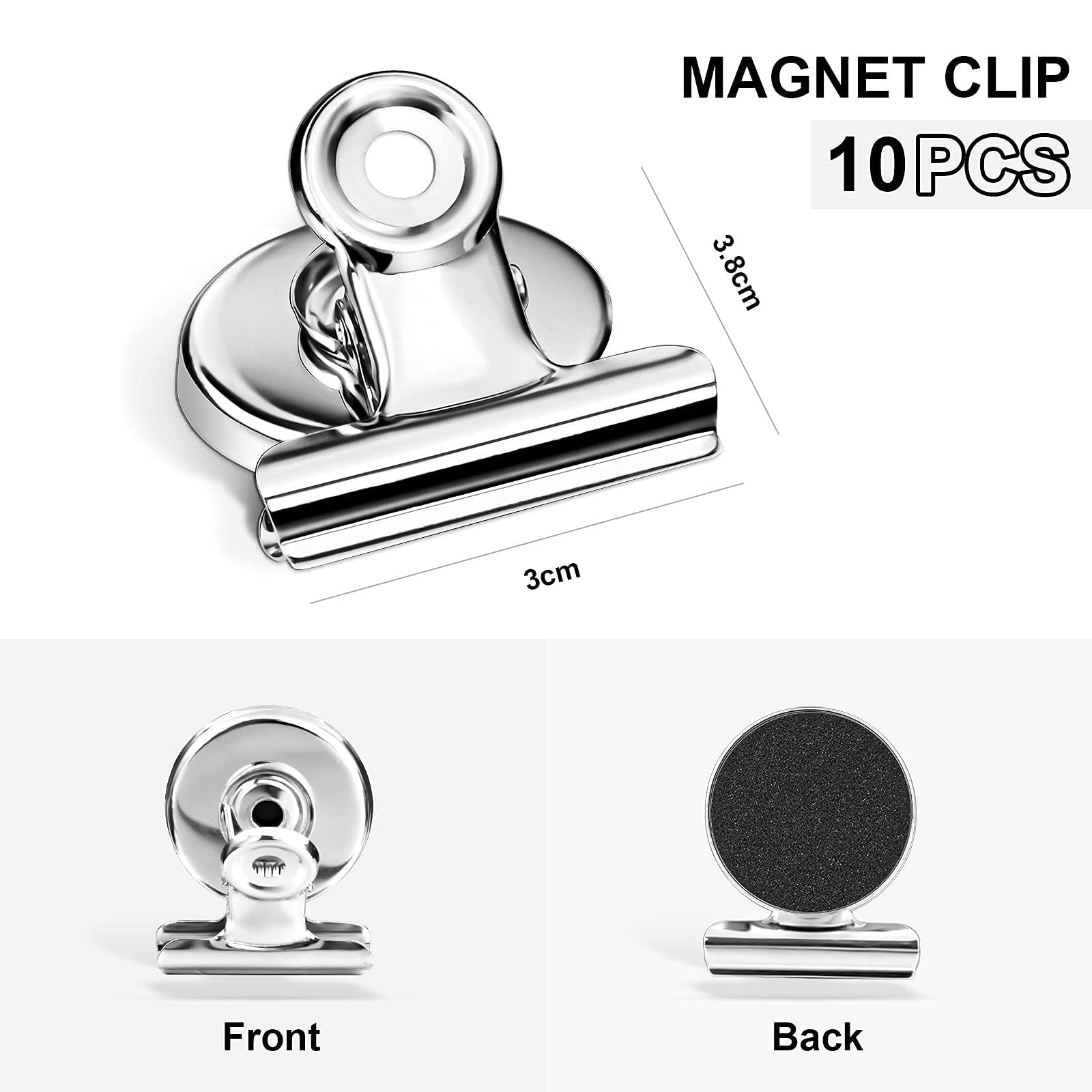 Supvox Magnetic Clips for Fridge and Office with Anti Scratch Pads and Strong Hold | 10 Pcs Stainless Steel