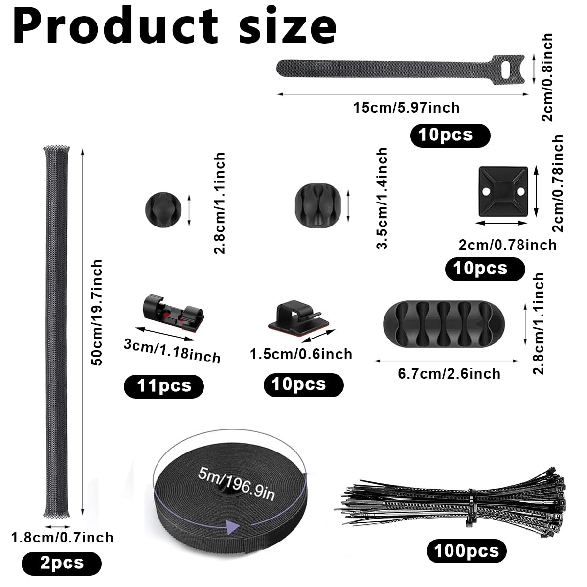 HASTHIP Cable Organizer Kit for Home and Office with 147pcs Accessories | Includes 34 Self Adhesive Clips and 2 Cable Sleeves