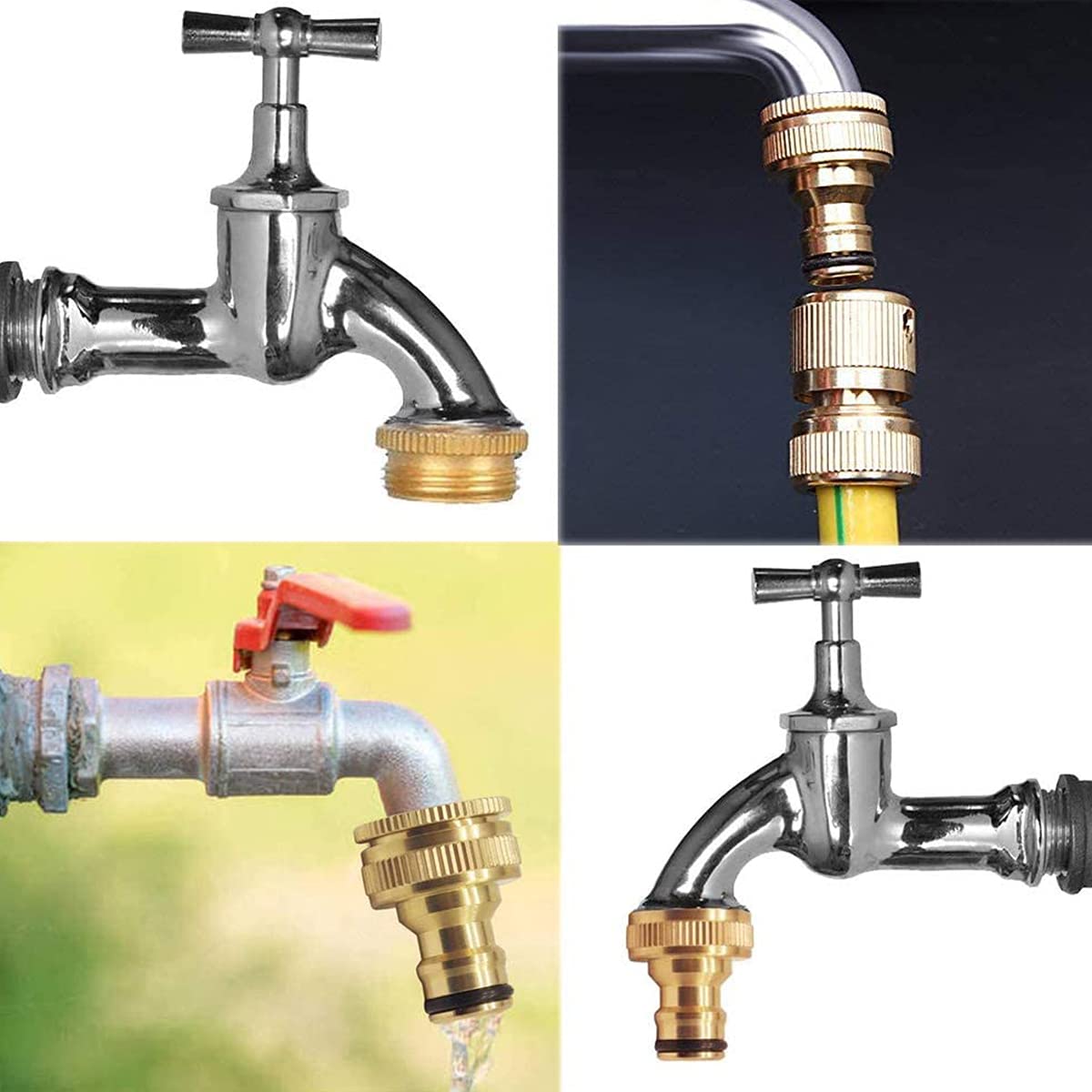 HASTHIP Universal Tap Connector Set for 1/2 and 3/4 inch Taps with Brass Quick Coupling | 5 in 1 Hose Adapter Kit
