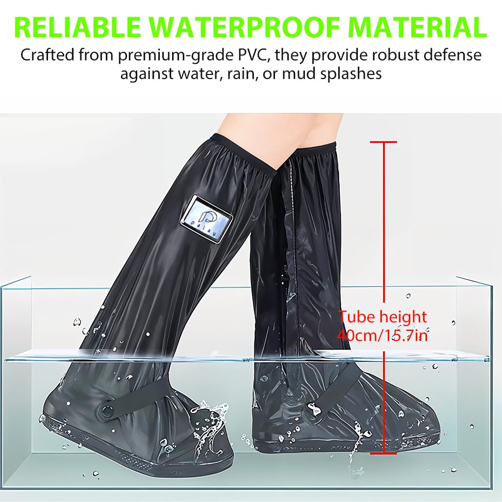 PALAY Waterproof Shoe Covers for Outdoor Activities with Zip-up Calf Length Design | Anti Skid PVC Sole and Elastic Ankle Strap