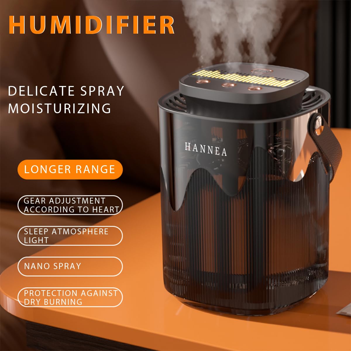 HANNEA Cool Mist Humidifier for Bedroom with 3L Tank and Triple Nozzle Design | Quiet LED Night Light