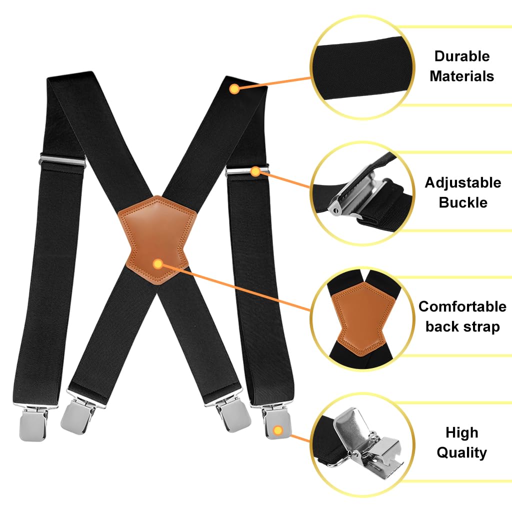 GUSTAVE Men's Suspenders for Pants and Jeans featuring X-Back Elastic Straps with Metal Clips