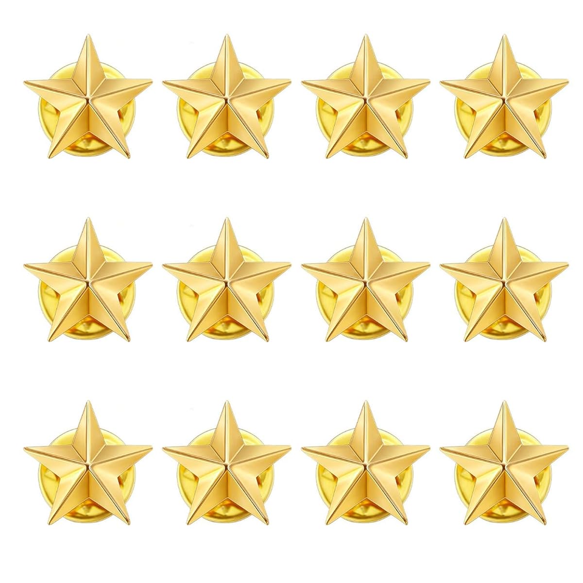 SANNIDHI Star Badge Pins for Memorial Day and DIY Crafts with Pin Back Design | 12pcs Gold Metal Lapel Brooch 30mm