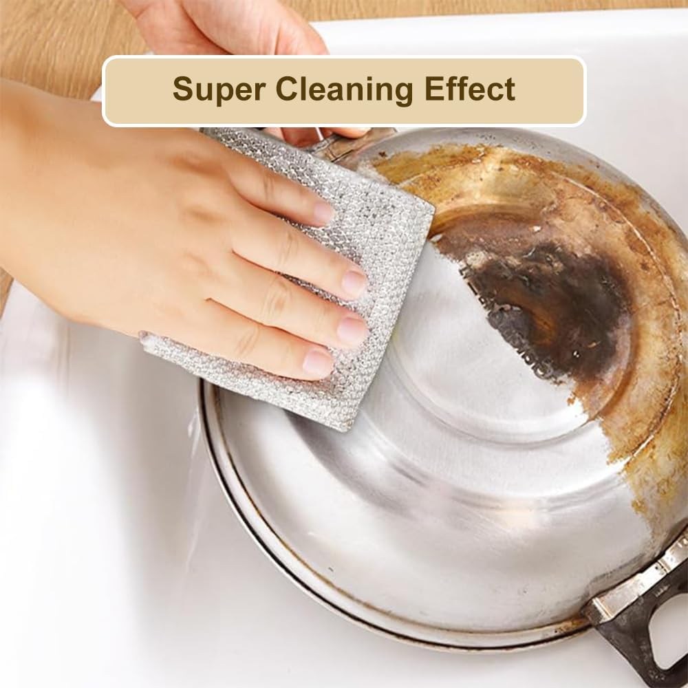 HASTHIP Multipurpose Wire Dishwashing Rag for Wet and Dry Use 5pcs 7.8in | Double Layer Non Scratch Cloth