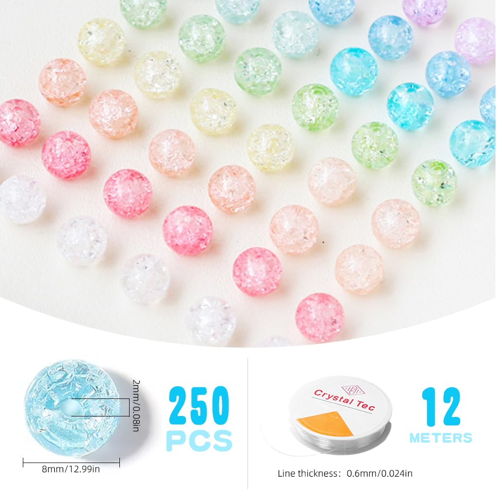 SANNIDHI Crystal Beads for Bracelet Making with 250pcs 8mm Round Acrylic Crackle Design | DIY Jewellery Crafts
