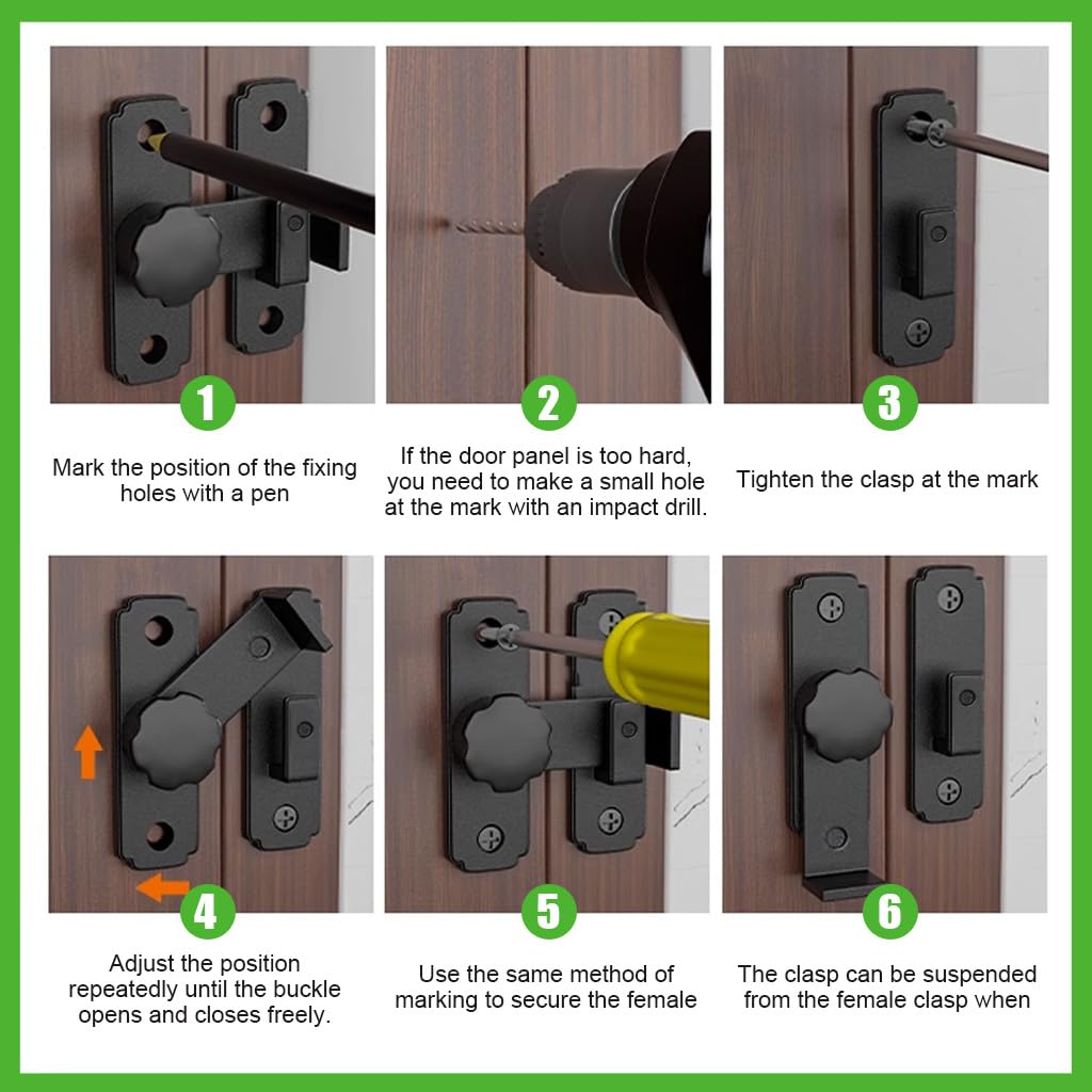HASTHIP Barn Door Lock for Garden and Bathroom with 90 Degree Interlock Design | 304 Stainless Steel Black Latch