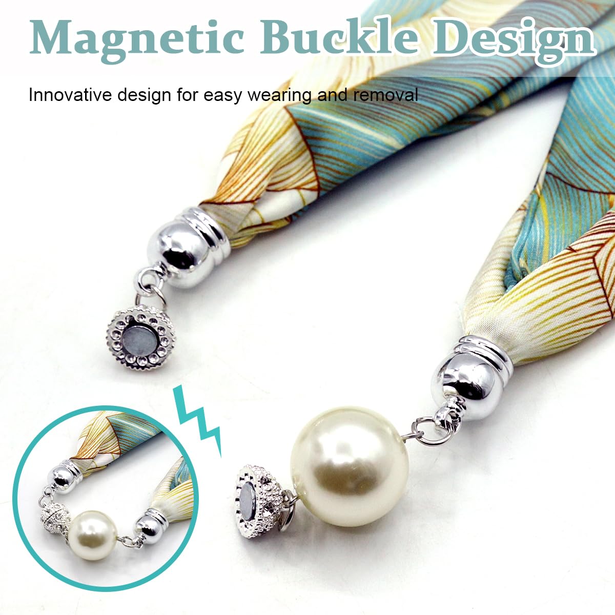 PALAY Neck Scarf for Women with Magnetic Buckle Featuring Golden Charms | 2 PCS Satin Silk-Feel Accessory