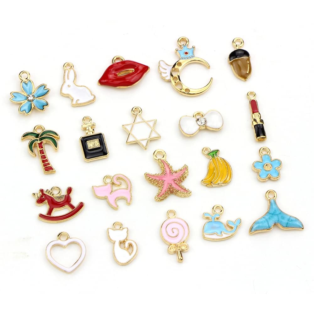 PALAY Charms for Bracelet Making featuring Gold Plated Enamel Animal Moon Star Designs 120PCS