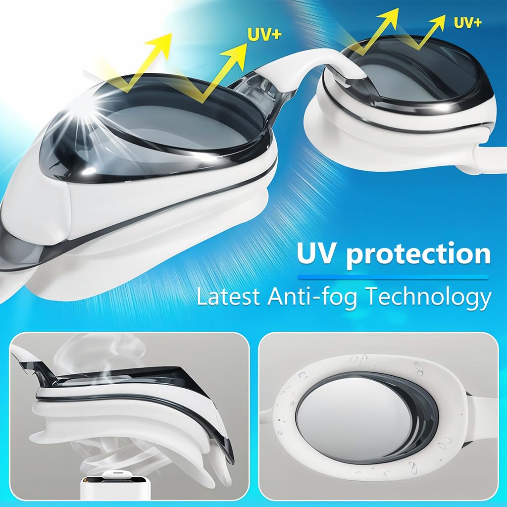 Proberos Swimming Goggles for High Myopia with -5 Diopters Lenses and Silicone Seal | UV Protection