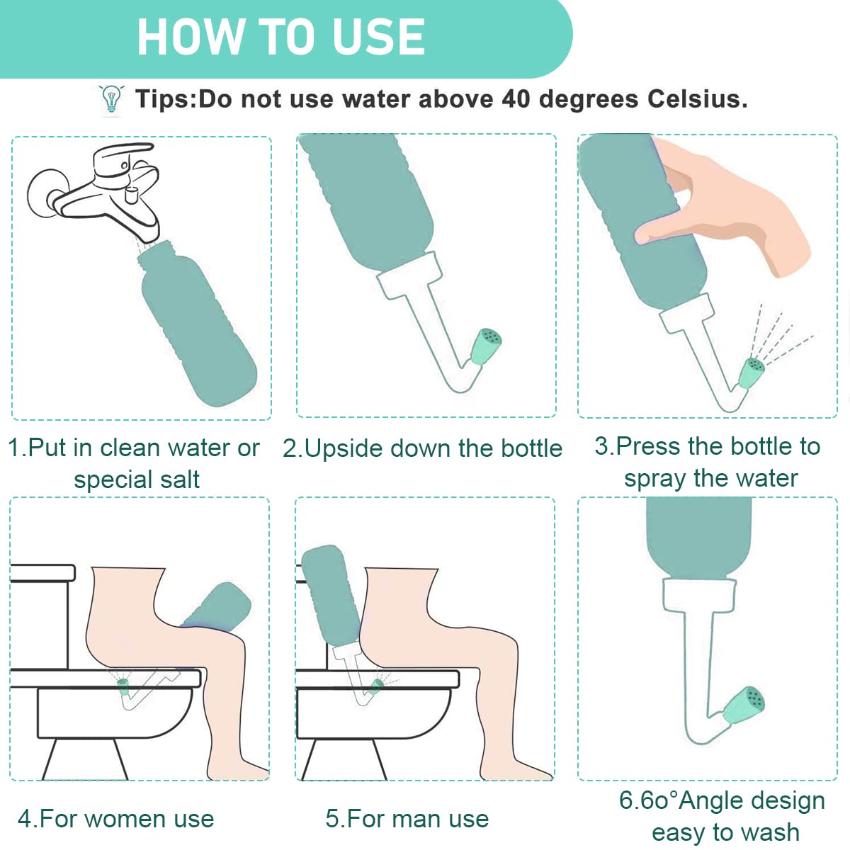 HANNEA Portable Bidet for Toilet and Travel with 450ml Bottle and Dual Nozzles | Ergonomic Design
