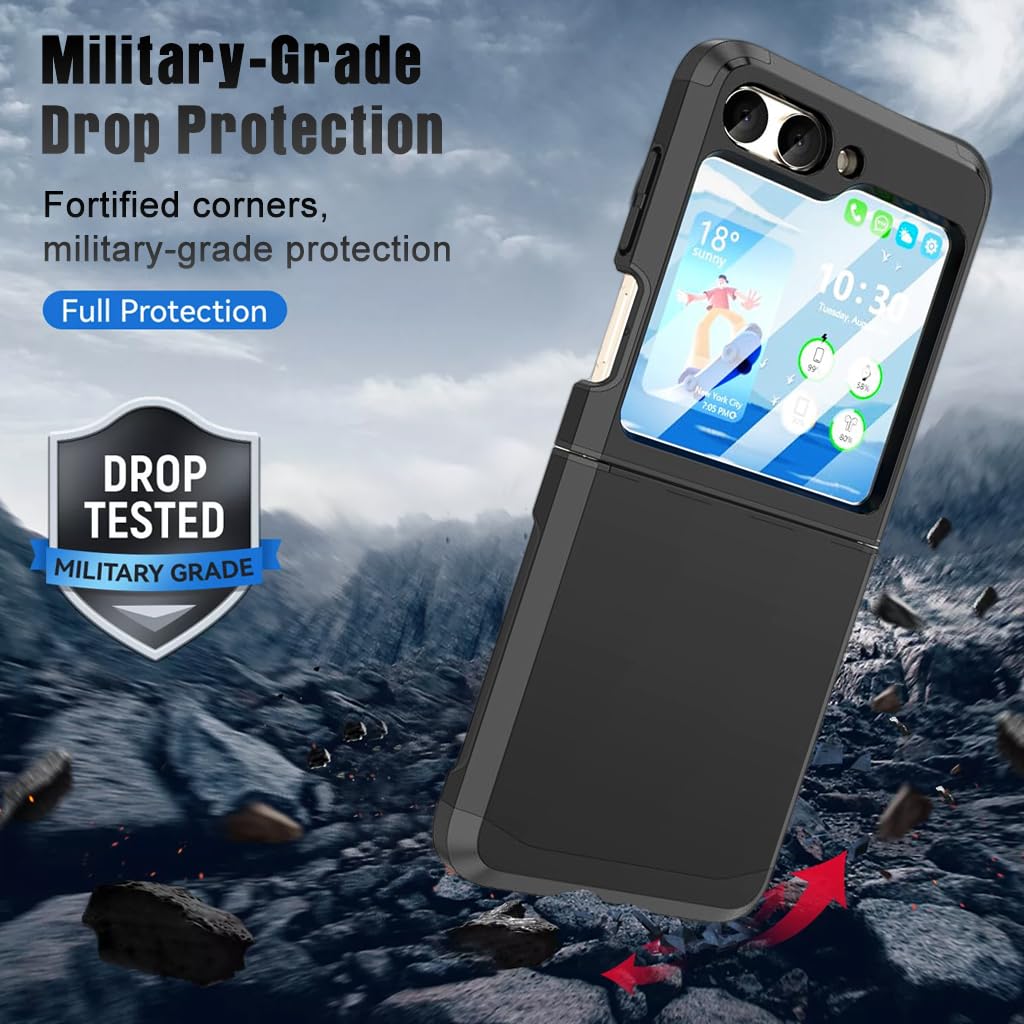 Zeitel Phone Case for Samsung Galaxy Z Flip 6 with 3.4 in Screen Cover and One Piece Hinge | Black TPU Protection