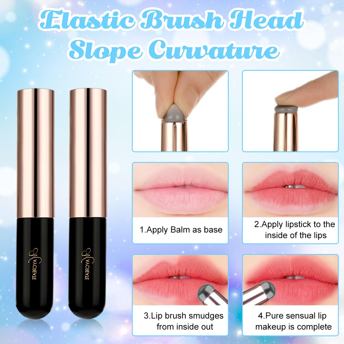 MAYCREATE Silicone Lip Balm Brush Set for Lipstick and Gloss Application with Lid | 2pcs Reusable Black Makeup Tool