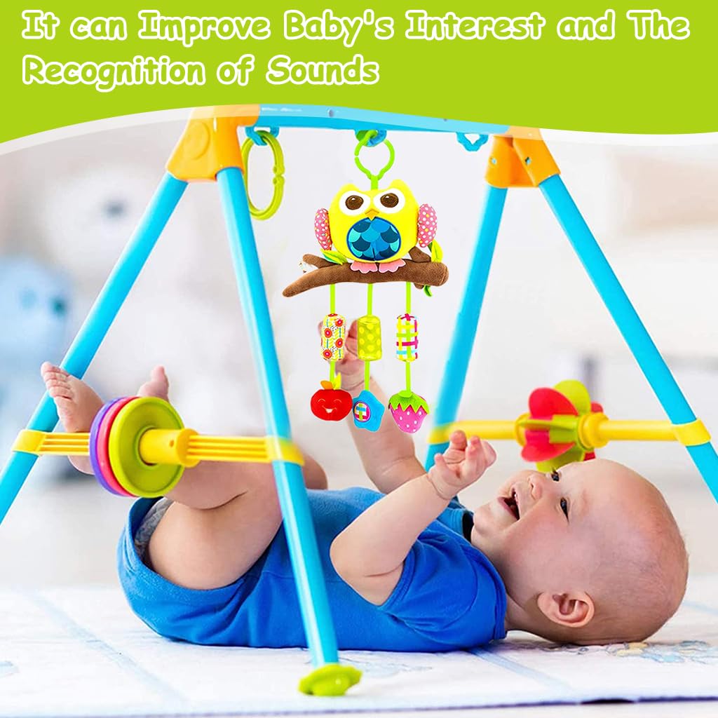 SNOWIE SOFT Baby Hanging Plush Owl Toy for Cribs and Strollers with Rattles | Soft Sensory Play