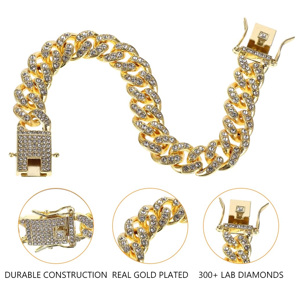 Qpets Dog Collar Chain for Large Dogs with Secure Clasp and Rhinestone Metal Links 60cm