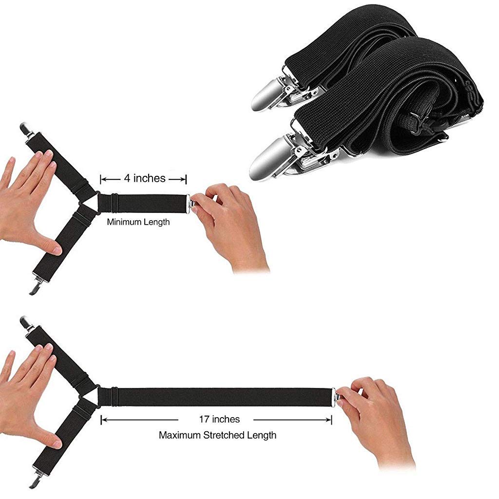 HASTHIP® Adjustable Bed Sheet Holder Straps 3 Way Mattress Cover Fasteners Keeper Heavy Duty Grippers Clips Triangle 4pc/Set Free Size Black 12 PCS