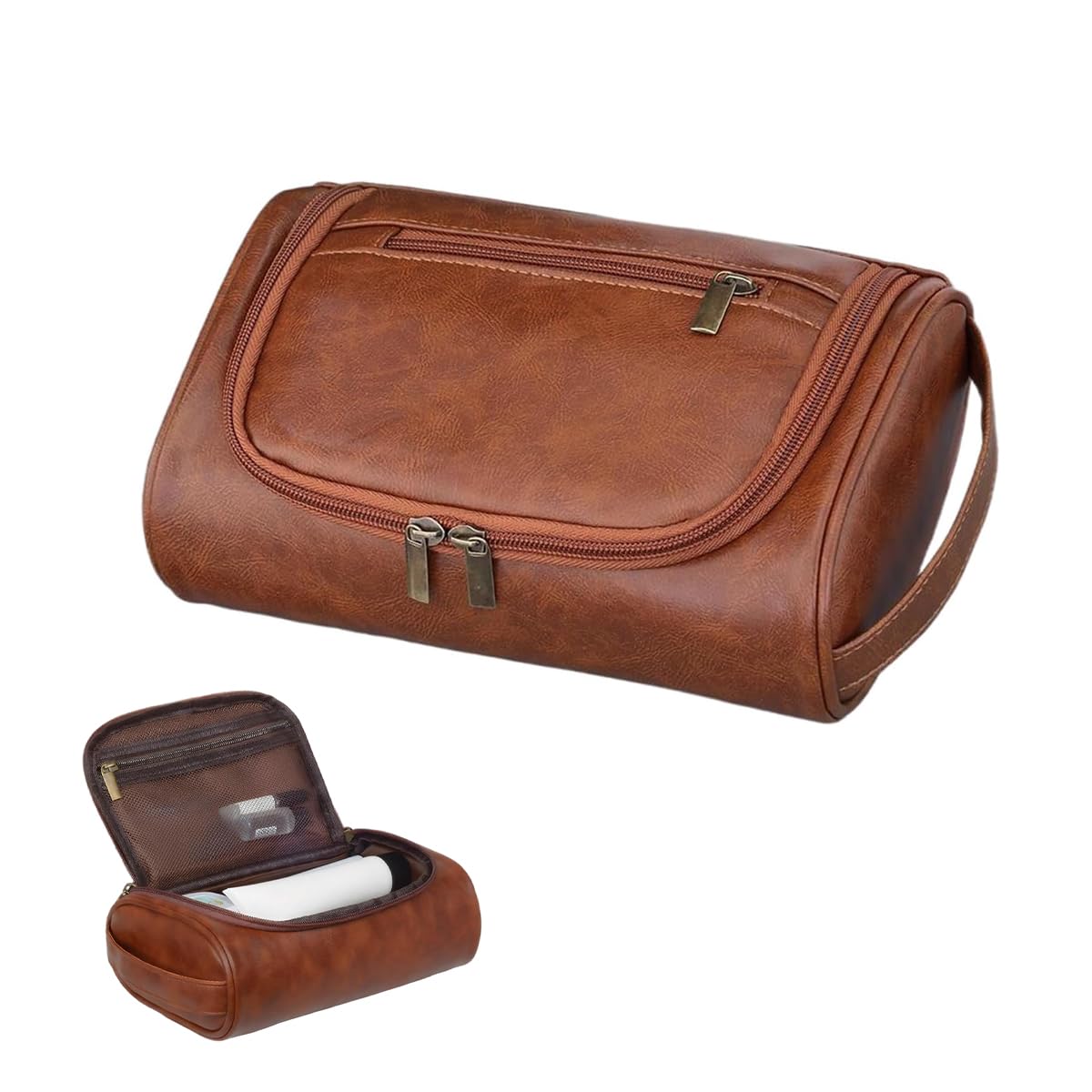 MAYCREATE Toiletries Travel Bag for Men with Handle and Smooth Zipper | PU Leather Organizer