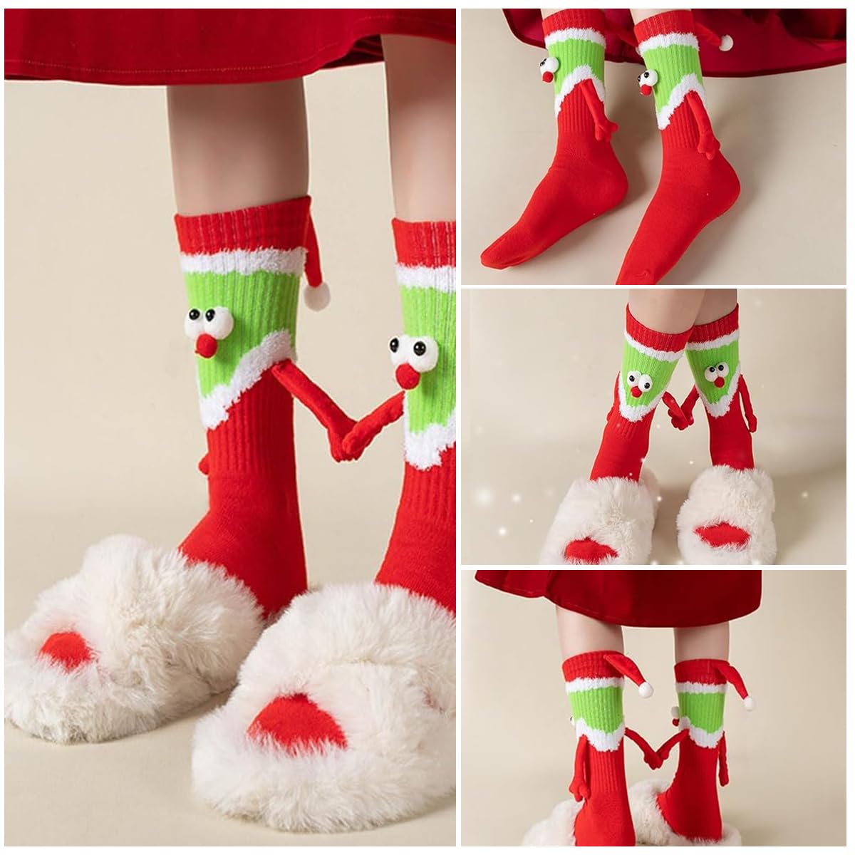 Venzina Christmas Socks for Women featuring Magnetic Hands Design & Soft Cotton Comfort | 1 Pair
