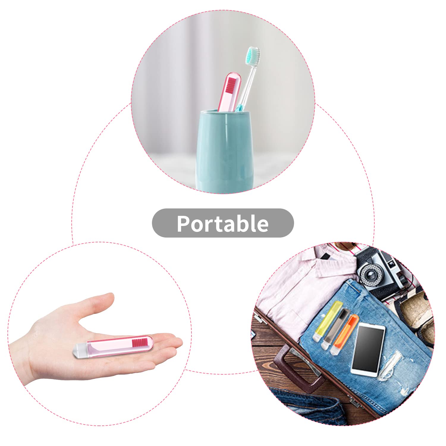 ELEPHANTBOAT Travel Toothbrush Set with Self-Storing Design and 6.6 in Length | 6 Pcs for Adults and Kids