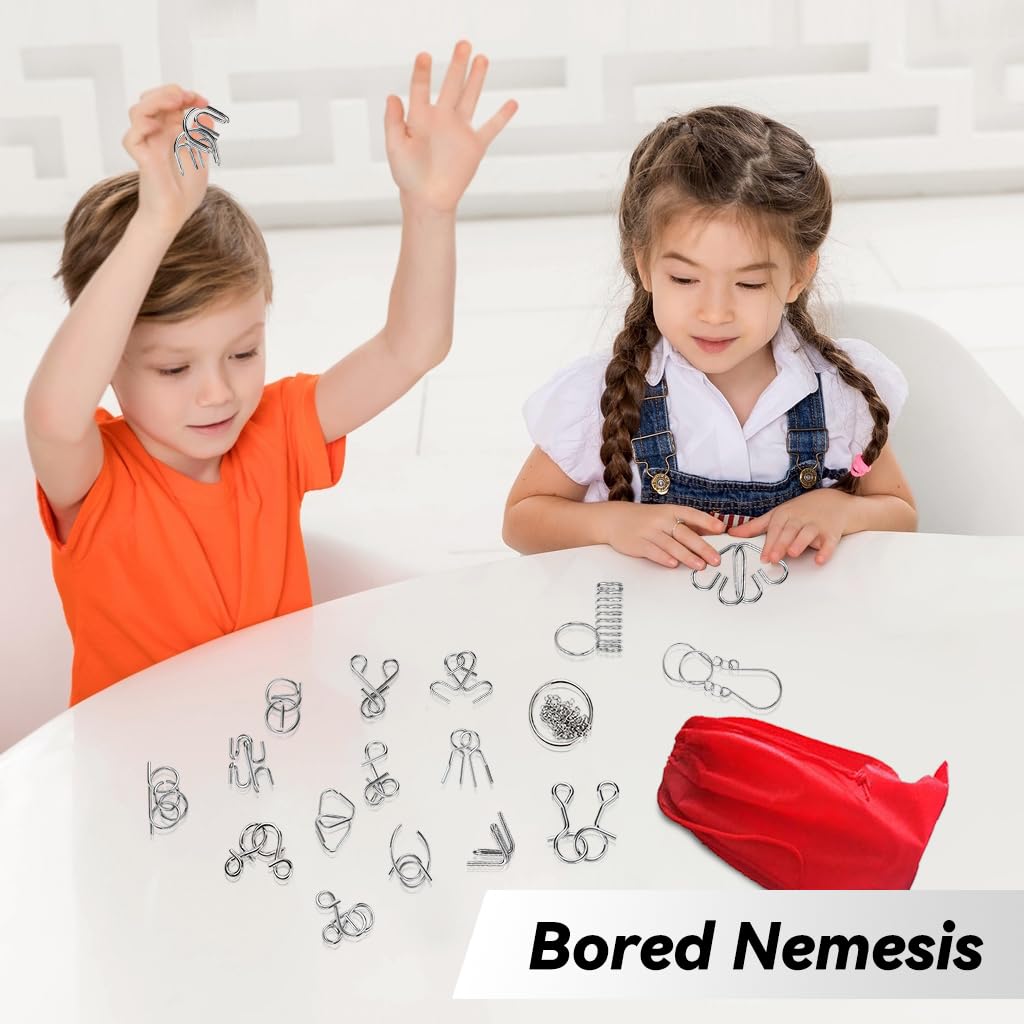 PATPAT® Brain Teasers Toy Boredom Buster Toys 18Pcs Metal Brain Teasers Toy Brain Games for Kids Adults Fun Fidget Puzzles Toy