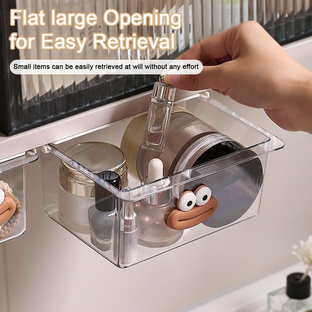 HASTHIP Under Desk Drawer Organizer for Bathroom and Office with No Drill Adhesive | Transparent 3.14 x 4.7 x 3.14 in Pull Out Storage Box