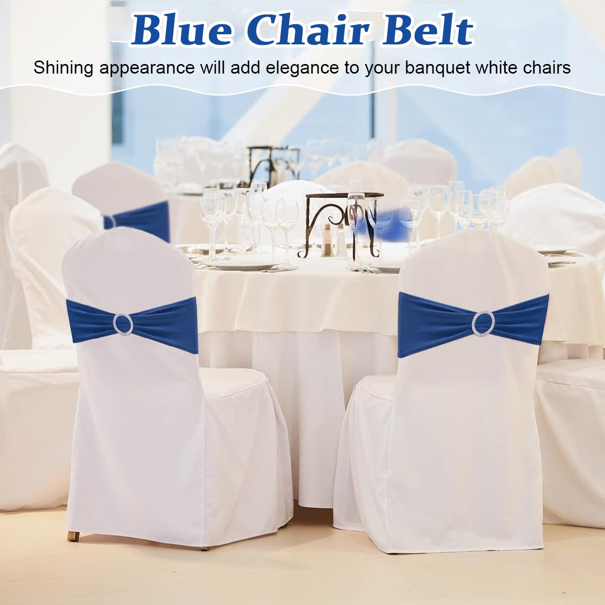 HASTHIP® 20Pack Chair Sashes Chair Bows Stretch Chair Sashes Spandex Chair Cover Band with Buckle for Wedding Hotel Banquet Birthday Party Home Decorations, Blue