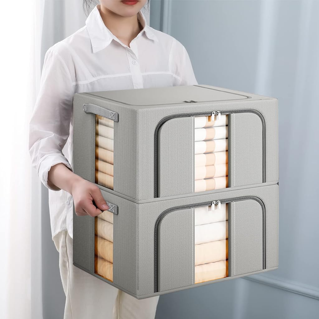 Supvox Wardrobe Organizer for Clothes with Dual Zipper Door and Clear Window 66L Oxford Cloth | Foldable Stackable Storage Box 2PCS