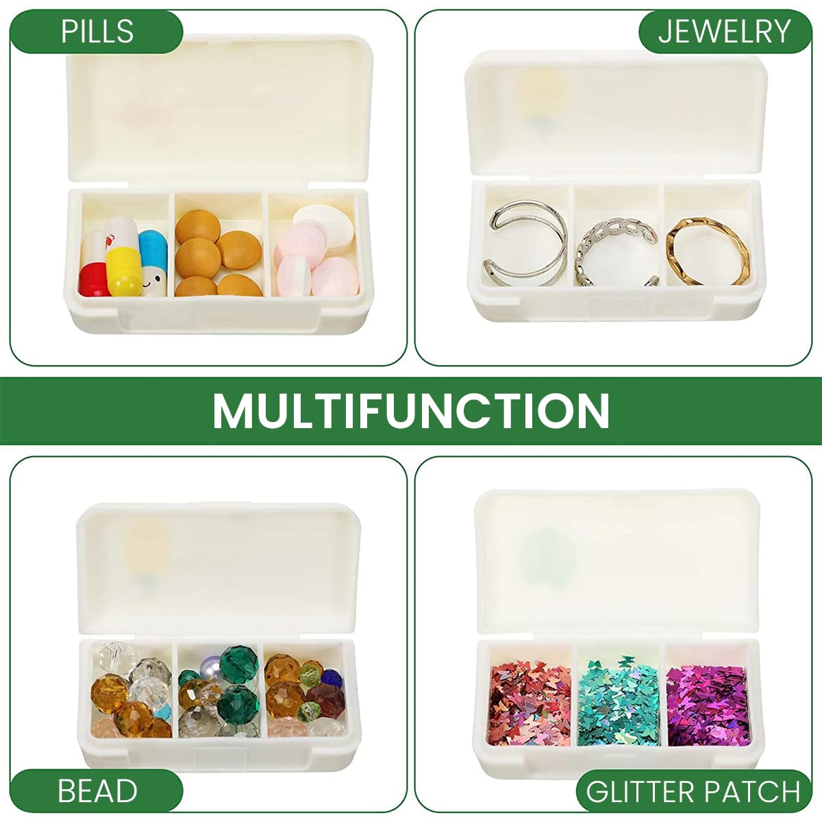 HANNEA Pill Box Combo for Travel and Daily Vitamins featuring Moisture-Proof Seal | 4Pcs Food Grade PP Organizer