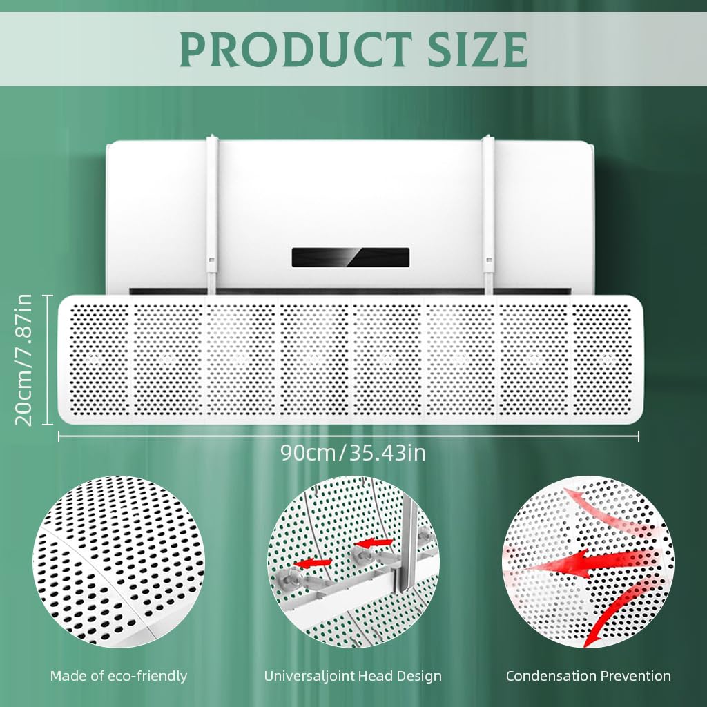 HASTHIP Air Deflector for Split AC with 8 Panel 270° Adjustable Design | 90x20cm Telescopic Plastic