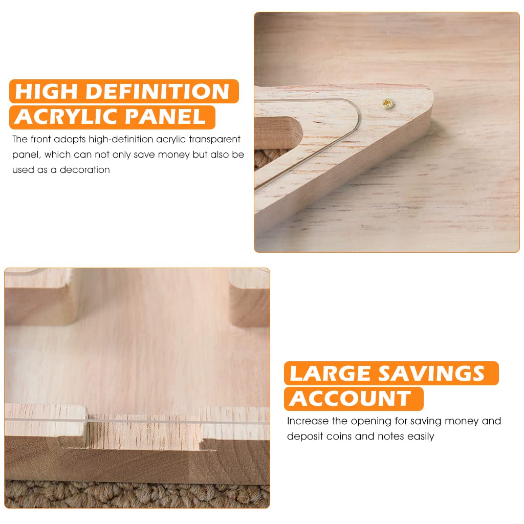 ELEPHANTBOAT Personalized Wooden Letter Piggy Bank for Kids featuring 20×18 cm Size | Transparent Acrylic Window and Screw‑Open Design