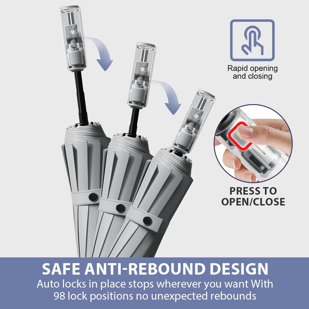 PALAY Umbrella for Sun and Rain Protection with 23 in Canopy and Automatic Open Close | Grey