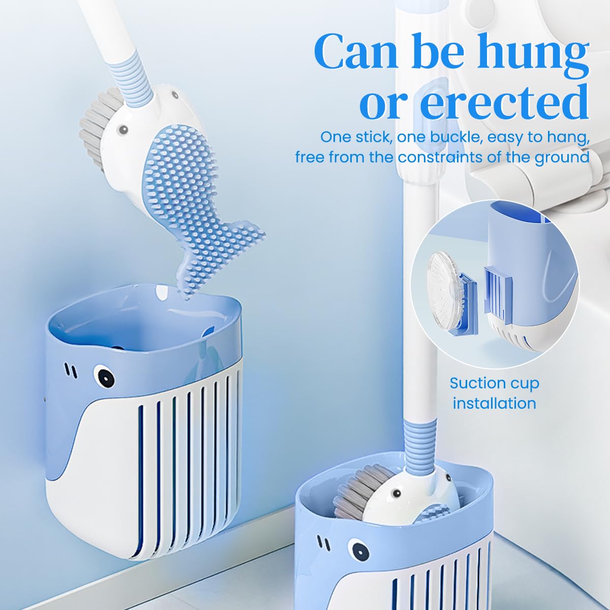 HASTHIP Toilet Brush 2PC for Bathroom Cleaning with 16 in Dual Sided Silicone Design | TPR Bristles and Soap Dispenser
