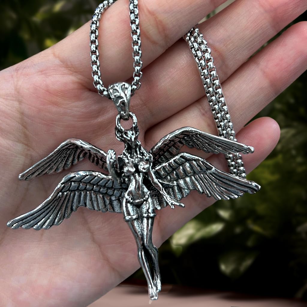 PROBEROS Angel Necklace featuring 2.17 in Four Winged Guardian Figurine with Alloy Chain | Gift for Men and Women
