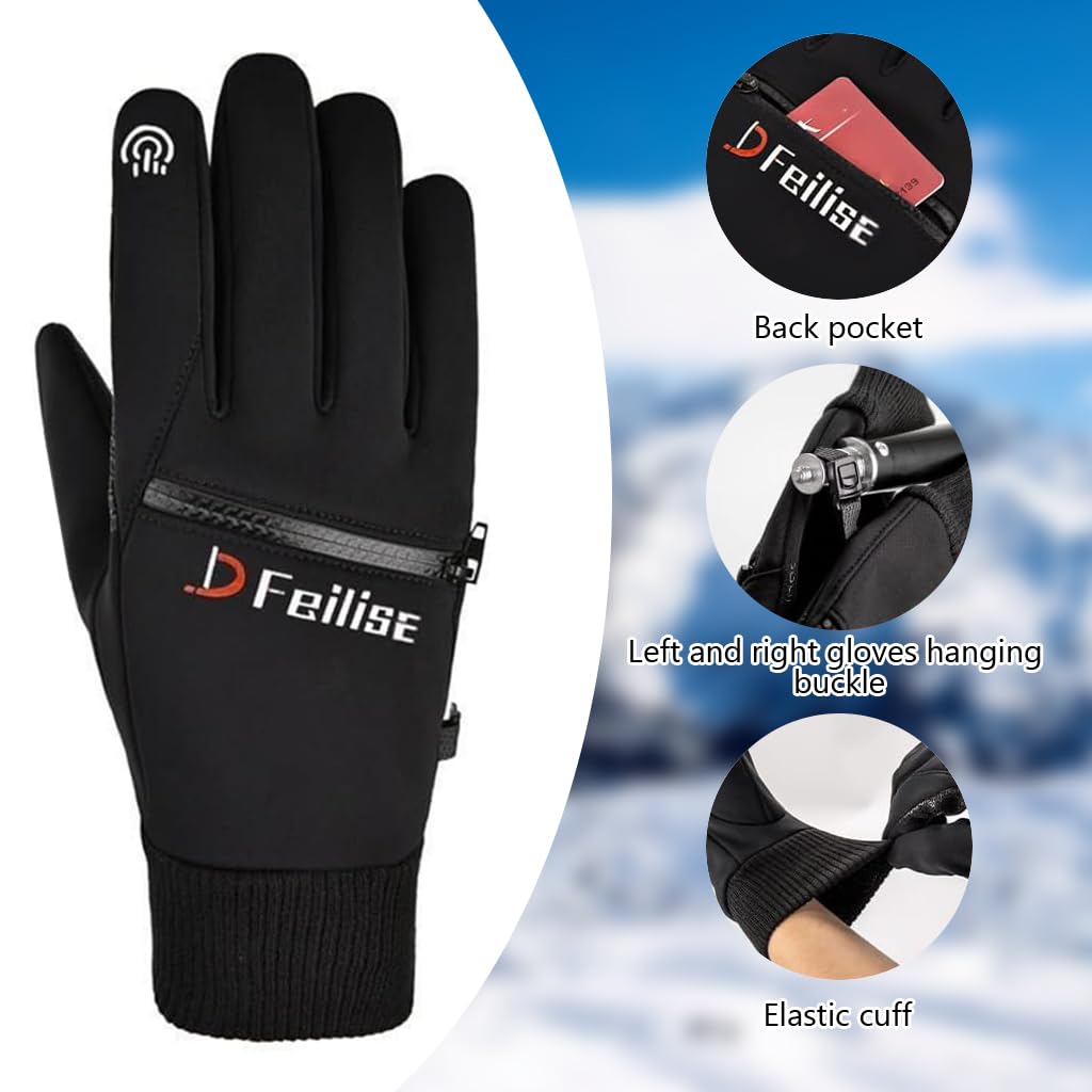 Proberos® Winter Riding Gloves Touch Screen Thermal Gloves with Zipper Pouch Silicone Anti-slip Palm Design Winter Outdoor Fashion Thermal Gloves for Cycling, Fishing, Running, L